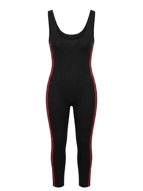 Black Side-Stripe Jumpsuit with Red Trim, Size M